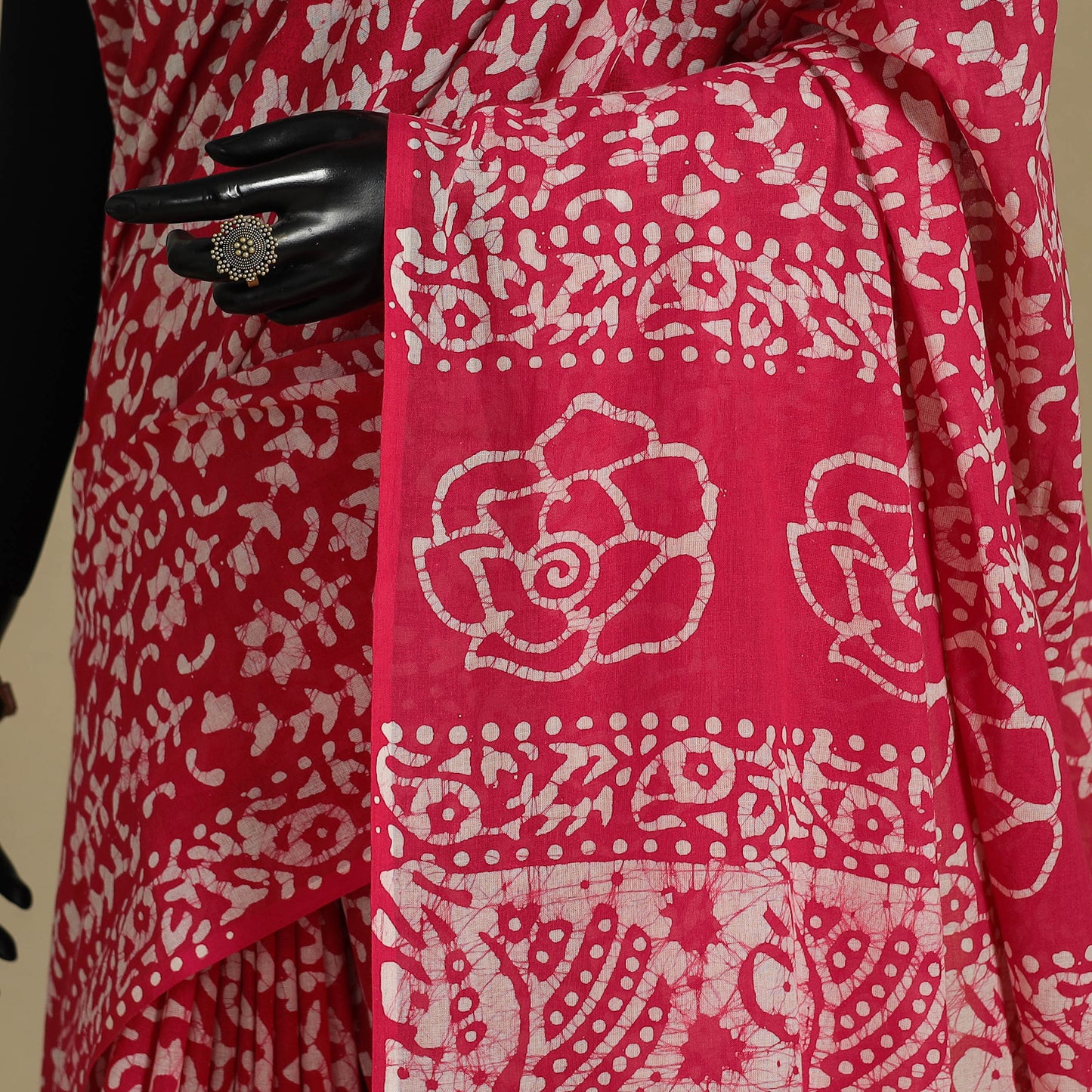 Pink - mul cotton hand batik saree 70 - handcrafted