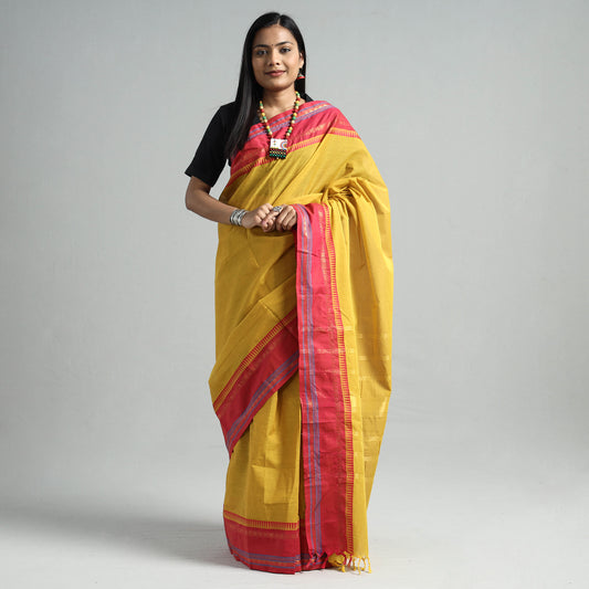 Yellow - Traditional Chettinad Kandangi Cotton Saree with Thread Border