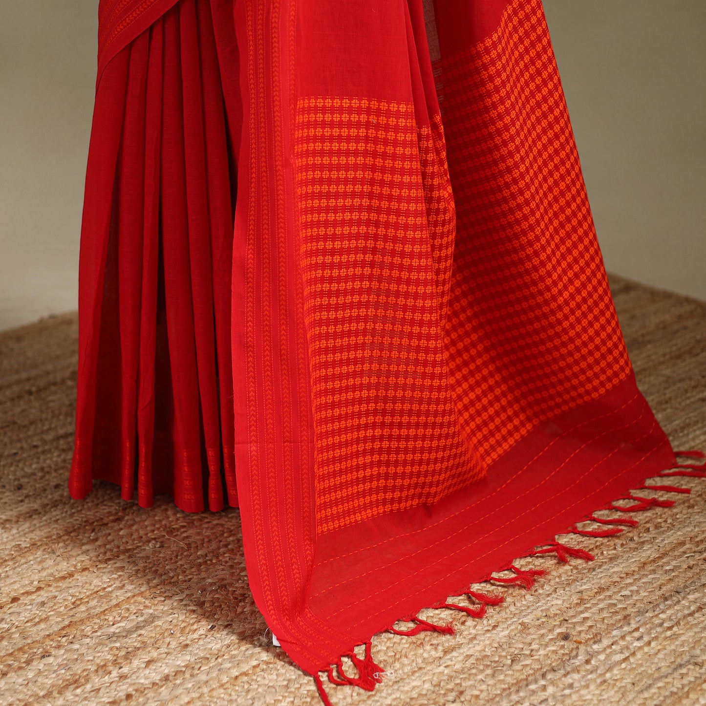 Red - Bengal Handwoven Cotton Begumpuri Saree 07