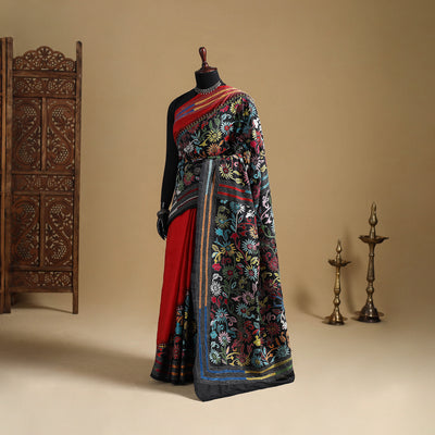 Bengal Hand Embroidered Bangalore Silk Pure Handloom Kantha Saree 09