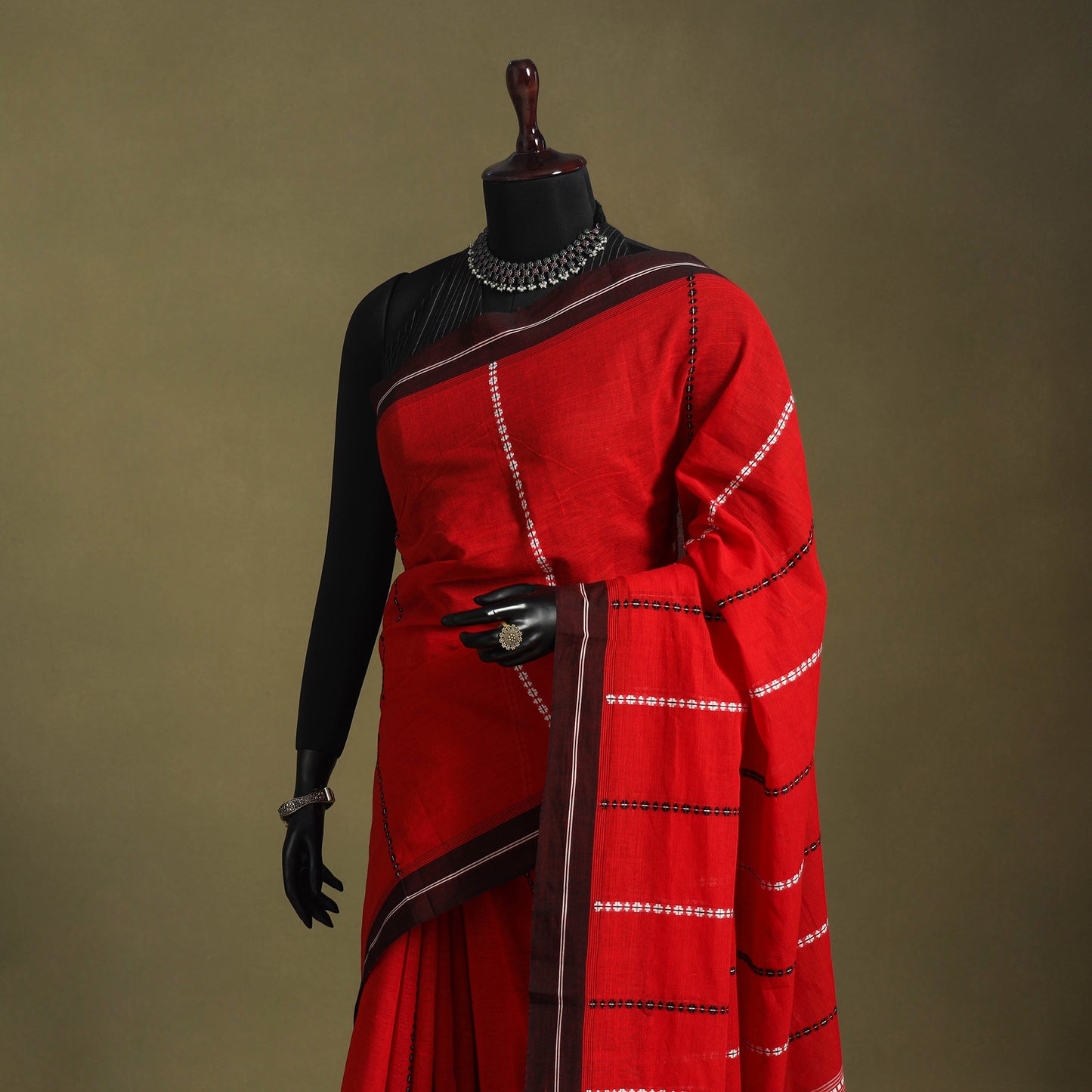 Red - handwoven cotton begumpuri saree 14 - handcrafted