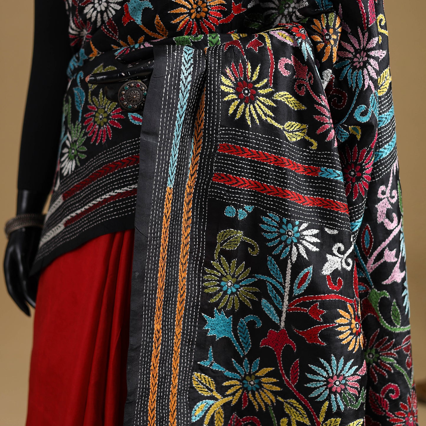 Bengal Hand Embroidered Bangalore Silk Pure Handloom Kantha Saree 09