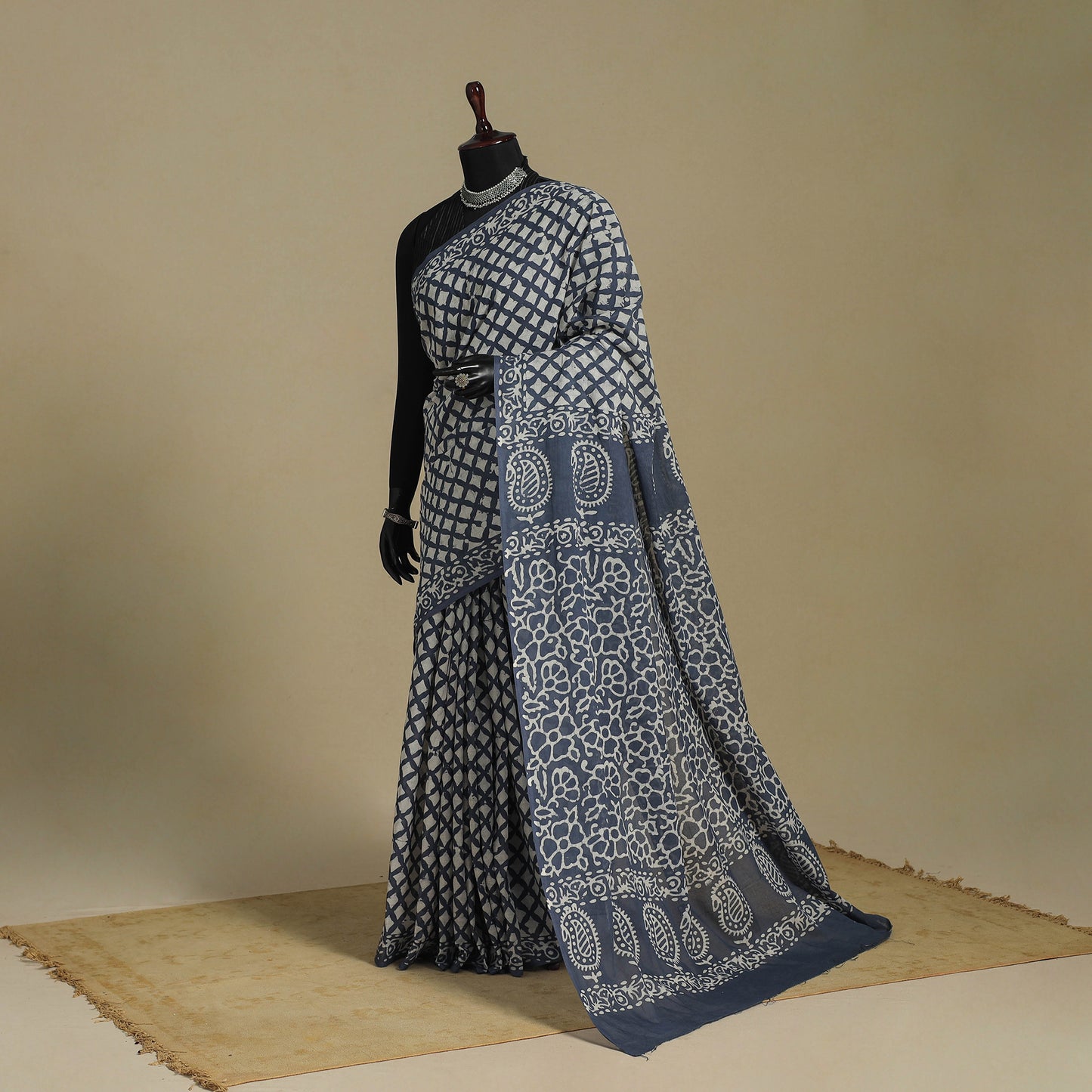 Blue - mul cotton hand batik saree 71 - handcrafted