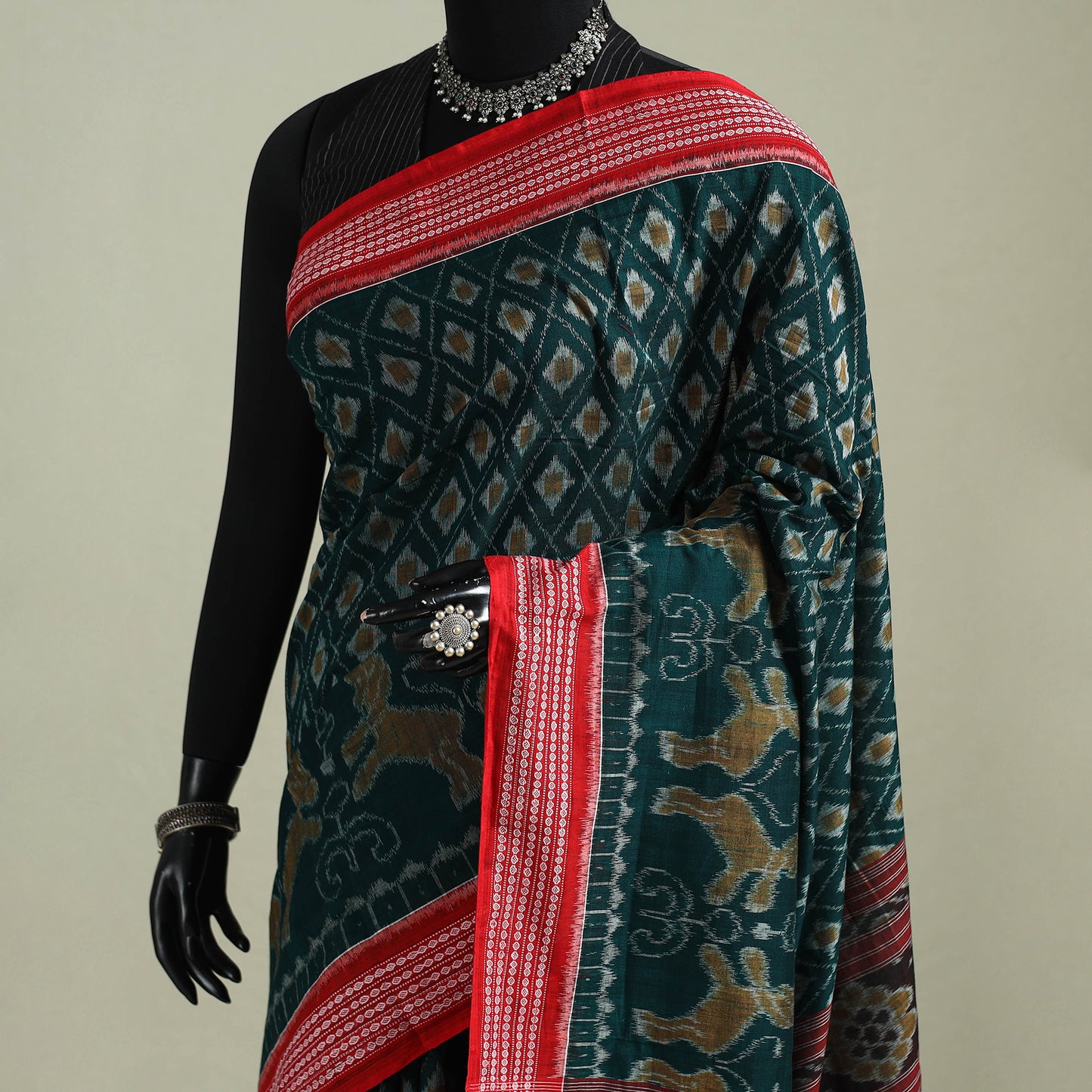 Green Pure Handwoven Sambalpuri Ikat Cotton Saree 02