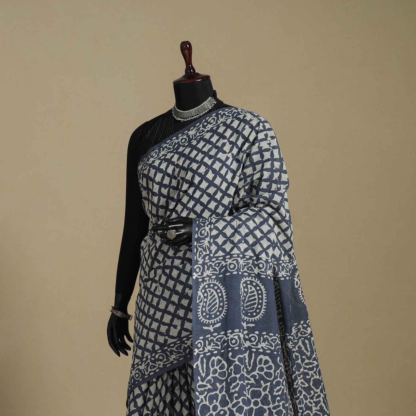 Blue - mul cotton hand batik saree 71 - handcrafted