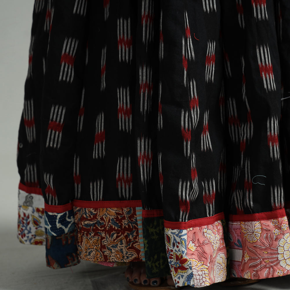 Black - Pochampally Ikat 24 Kali Cotton Skirt with Patchwork Border 07