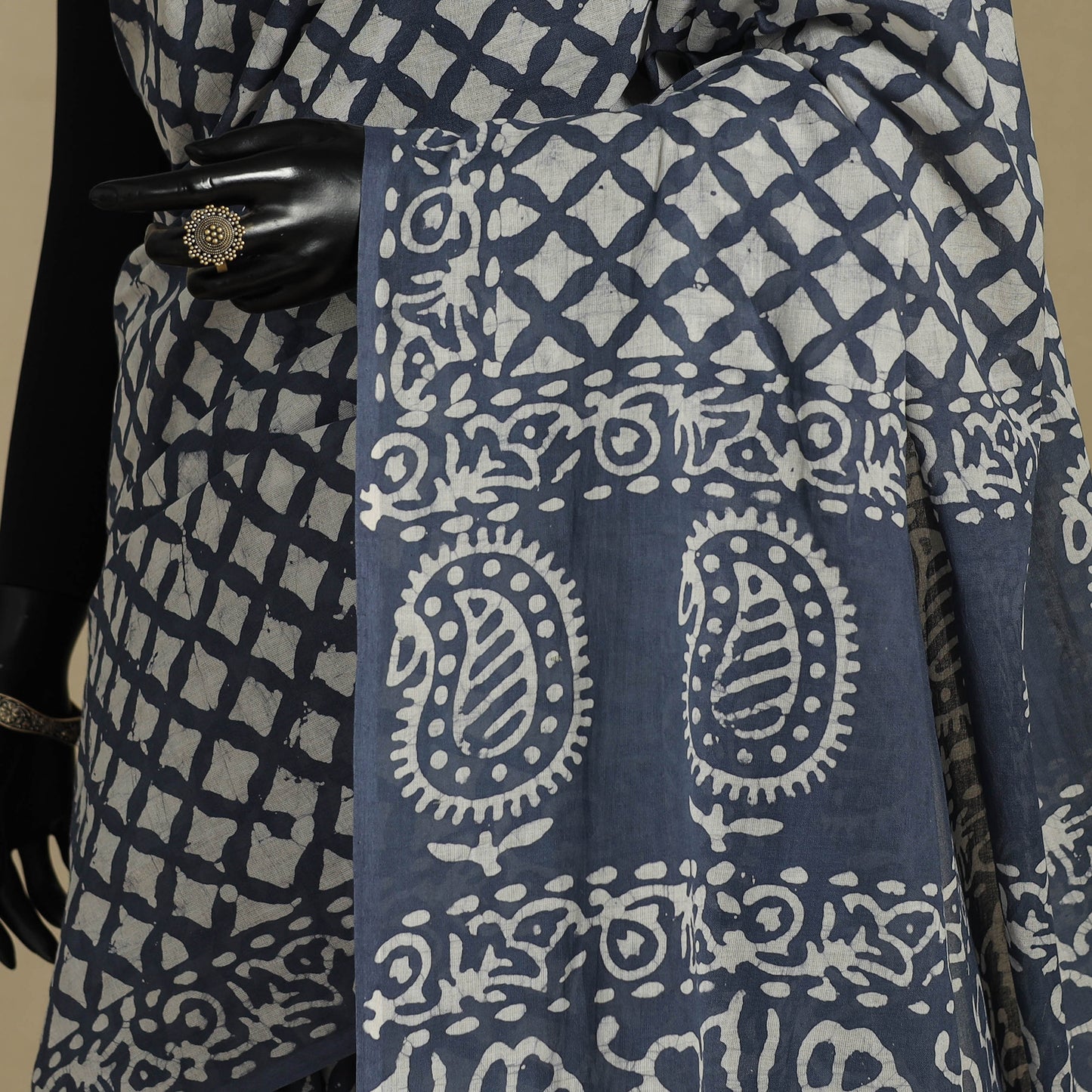 Blue - mul cotton hand batik saree 71 - handcrafted