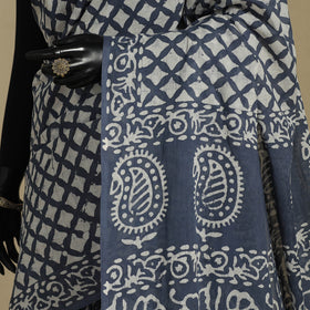 Blue - mul cotton hand batik saree 71 - handcrafted