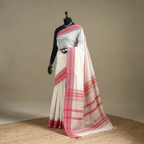 White - Bengal Handwoven Cotton Begumpuri Saree 09