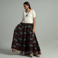 Multicolor - Pochampally Ikat 24 Kali Cotton Skirt with Patchwork Border 08