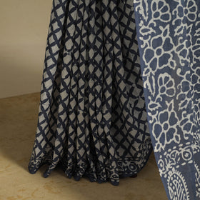 Blue - mul cotton hand batik saree 71 - handcrafted