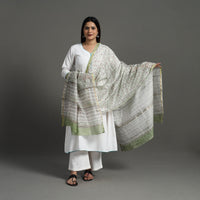 Green - Block Print Handloom Chanderi Silk Sanganeri Dupatta 10