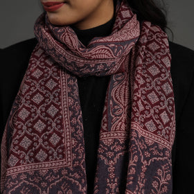 Maroon - bagh hand printed woollen stole 06 - handcrafted