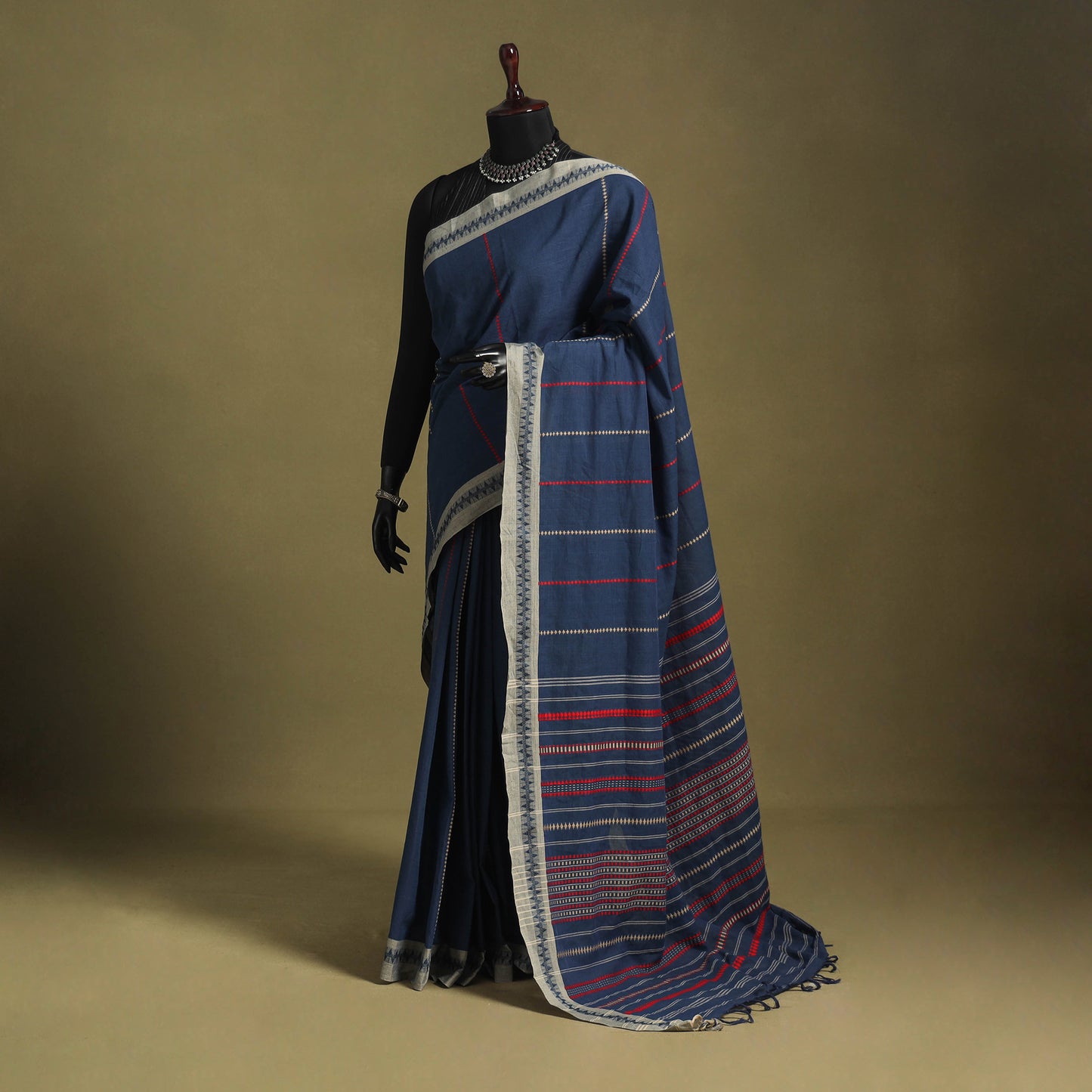 Blue - handwoven cotton begumpuri saree 16 - handcrafted