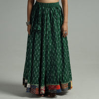 Green - Pochampally Ikat 24 Kali Cotton Skirt with Patchwork Border 09