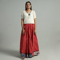 Red - Pochampally Ikat 24 Kali Cotton Skirt with Patchwork Border 10