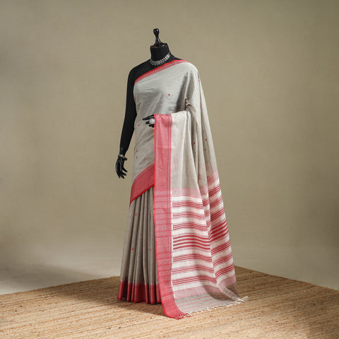 Grey - Bengal Handwoven Cotton Begumpuri Saree 13