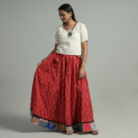 Red - Pochampally Ikat 24 Kali Cotton Skirt with Patchwork Border 10