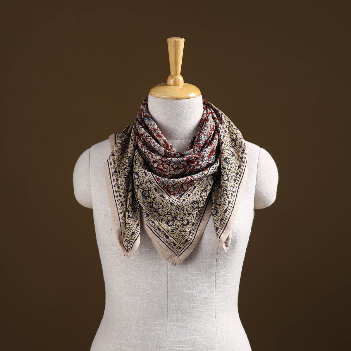 Pedana Hand Block Print Natural Dyed Cotton Kalamkari Scarf 05