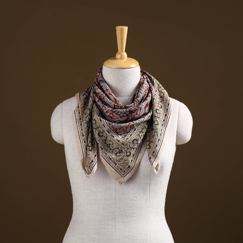 Red - Pedana Hand Block Print Natural Dyed Cotton Kalamkari Scarf 05