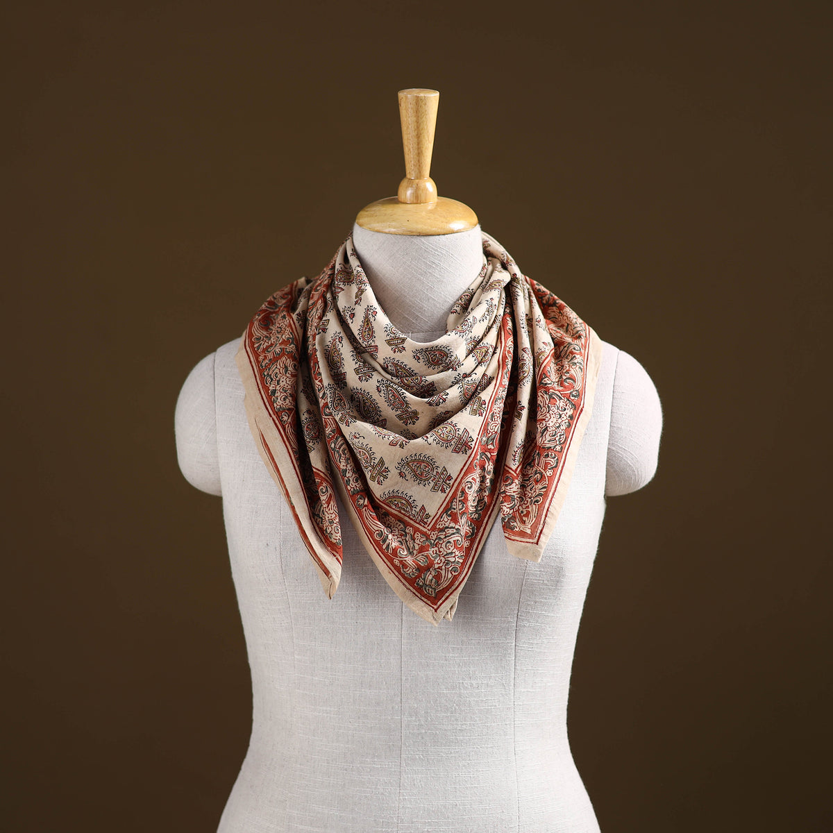 Pedana Hand Block Print Natural Dyed Cotton Kalamkari Scarf 06