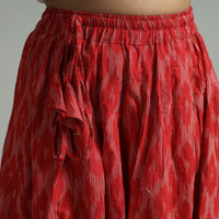 Red - Pochampally Ikat 24 Kali Cotton Skirt with Patchwork Border 10