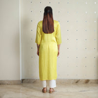 Krishvi Bright Yellow Modal Silk Plain Straight Kurta