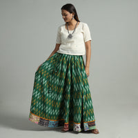 Green - Pochampally Ikat 24 Kali Cotton Skirt with Patchwork Border 11