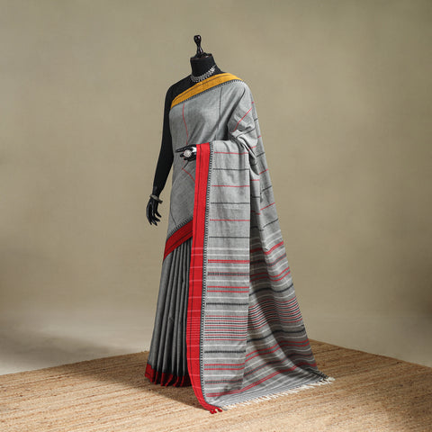 Grey - Bengal Handwoven Cotton Begumpuri Saree 15