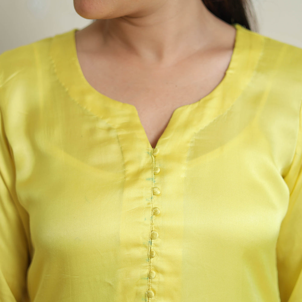 Krishvi Bright Yellow Modal Silk Plain Straight Kurta