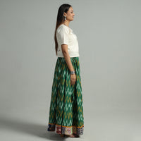 Green - Pochampally Ikat 24 Kali Cotton Skirt with Patchwork Border 11