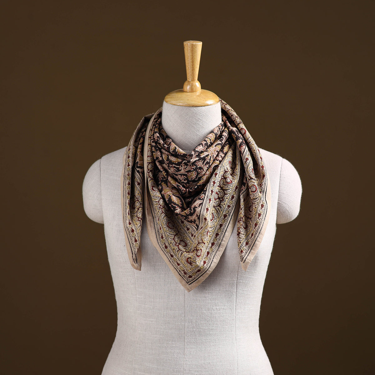 Pedana Hand Block Print Natural Dyed Cotton Kalamkari Scarf 08
