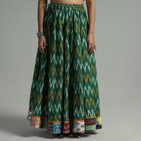 Green - Pochampally Ikat 24 Kali Cotton Skirt with Patchwork Border 11