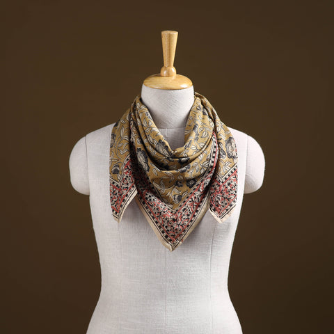 Yellow - Pedana Hand Block Print Natural Dyed Cotton Kalamkari Scarf 10