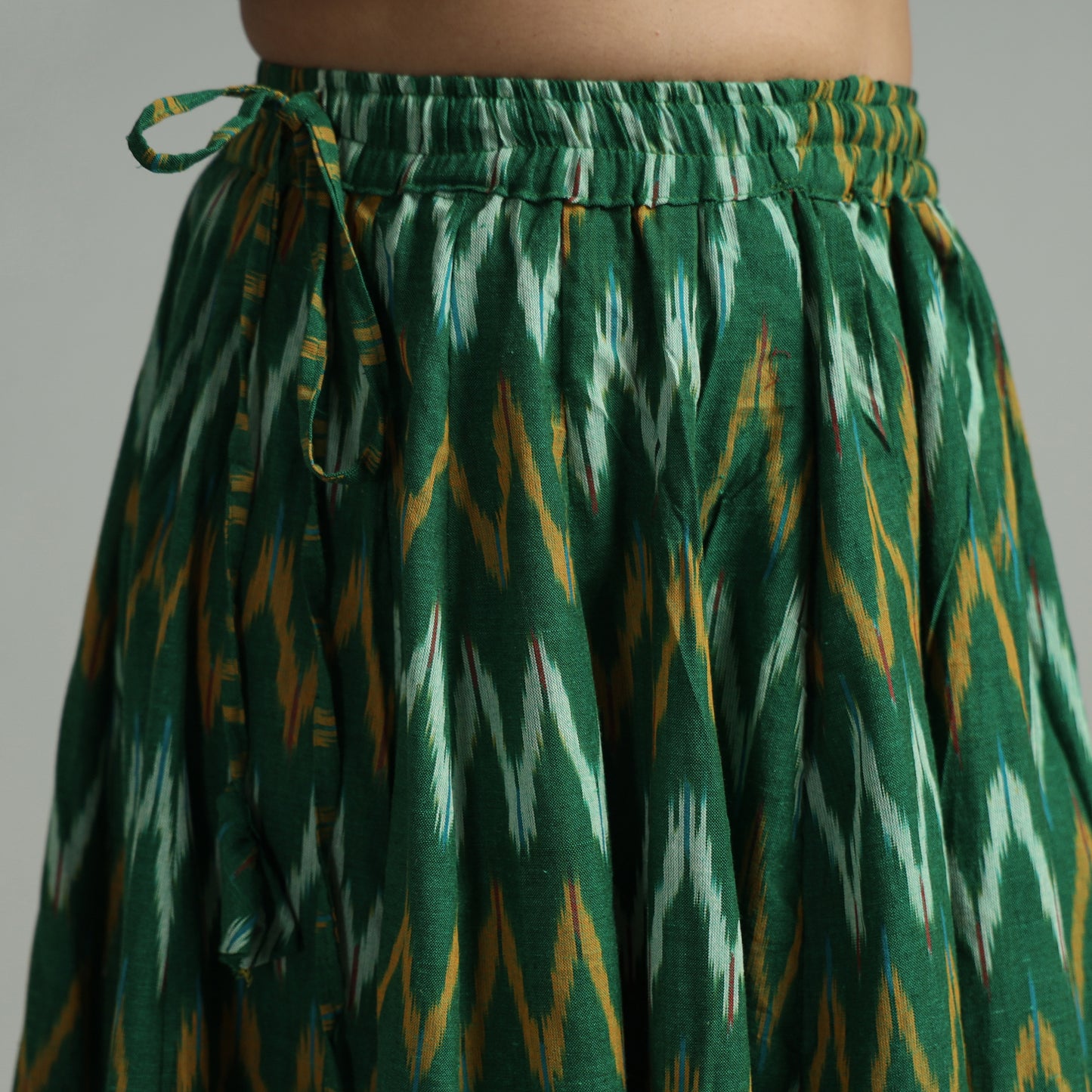 Green - Pochampally Ikat 24 Kali Cotton Skirt with Patchwork Border 11