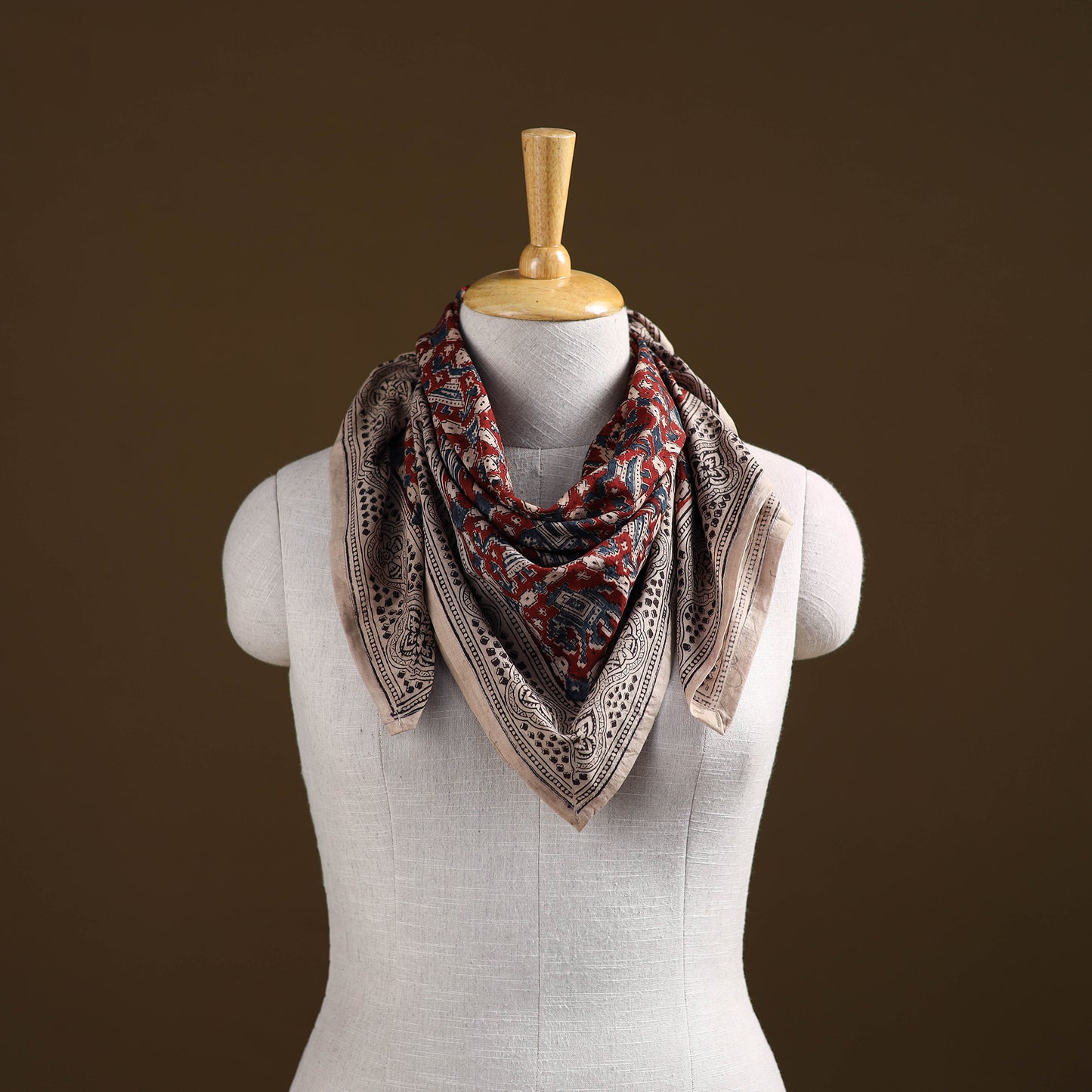 Pedana Hand Block Print Natural Dyed Cotton Kalamkari Scarf 11