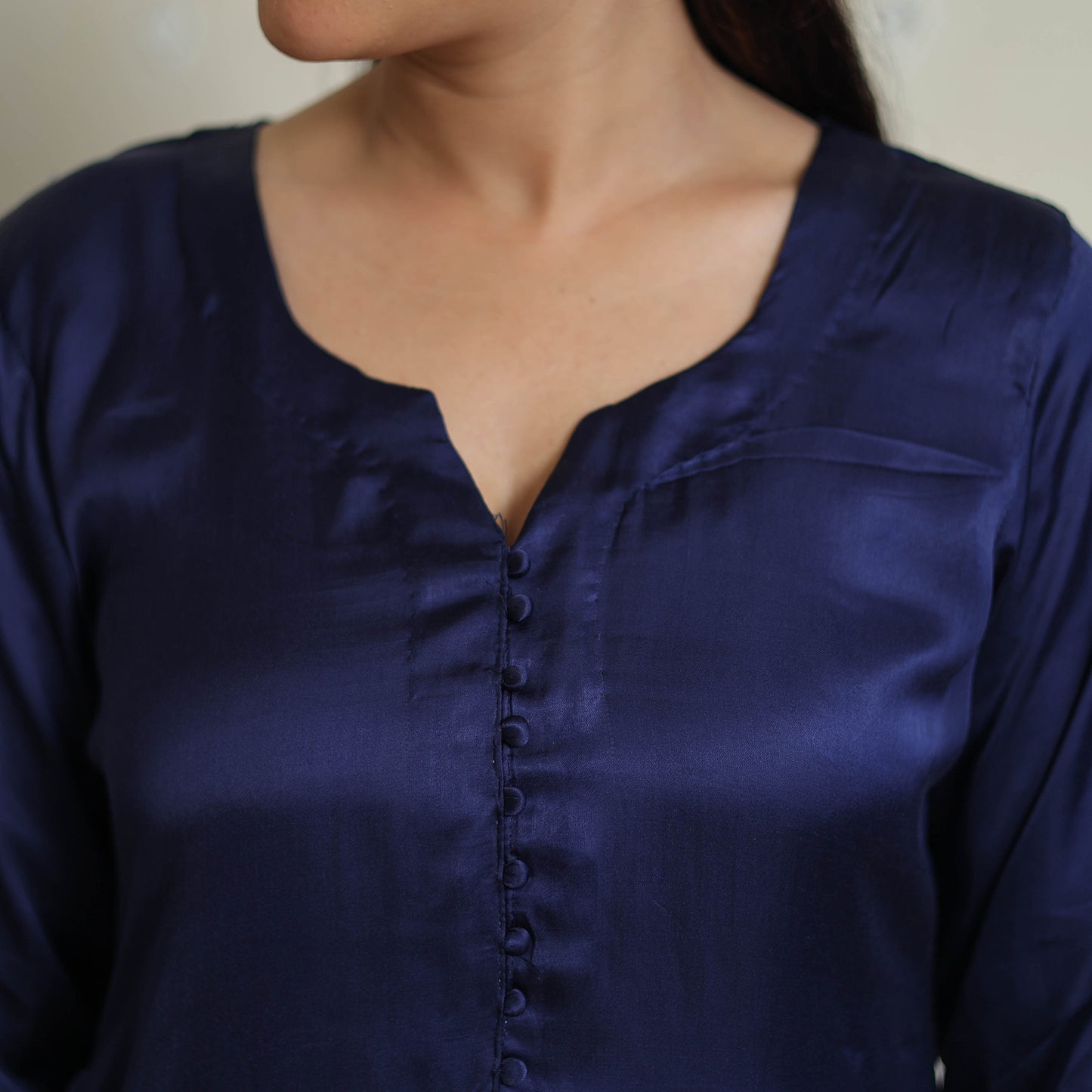 Jasleen Navy Blue Modal Silk Plain Straight Kurta