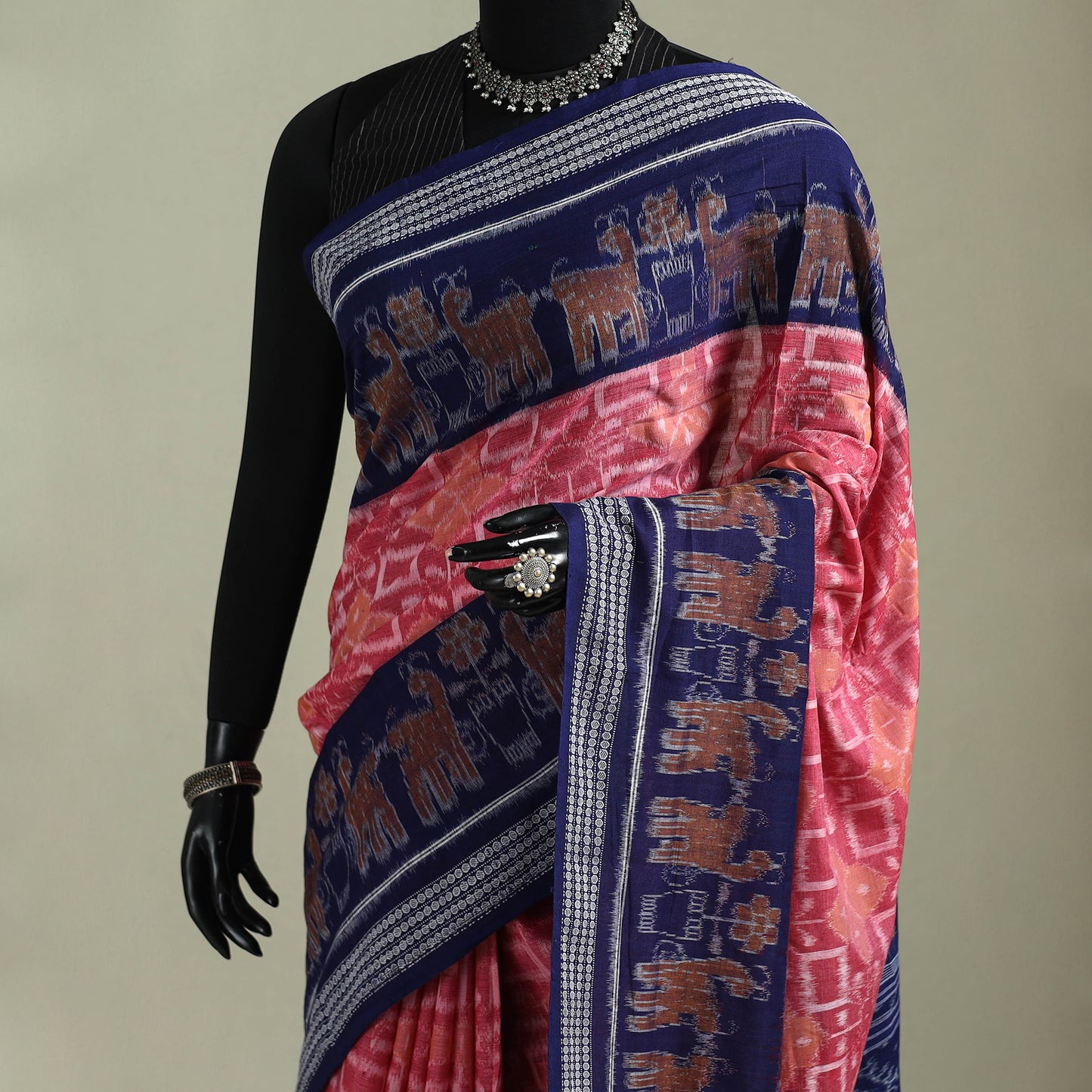 Pink - Pure Handwoven Sambalpuri Ikat Cotton Saree 10