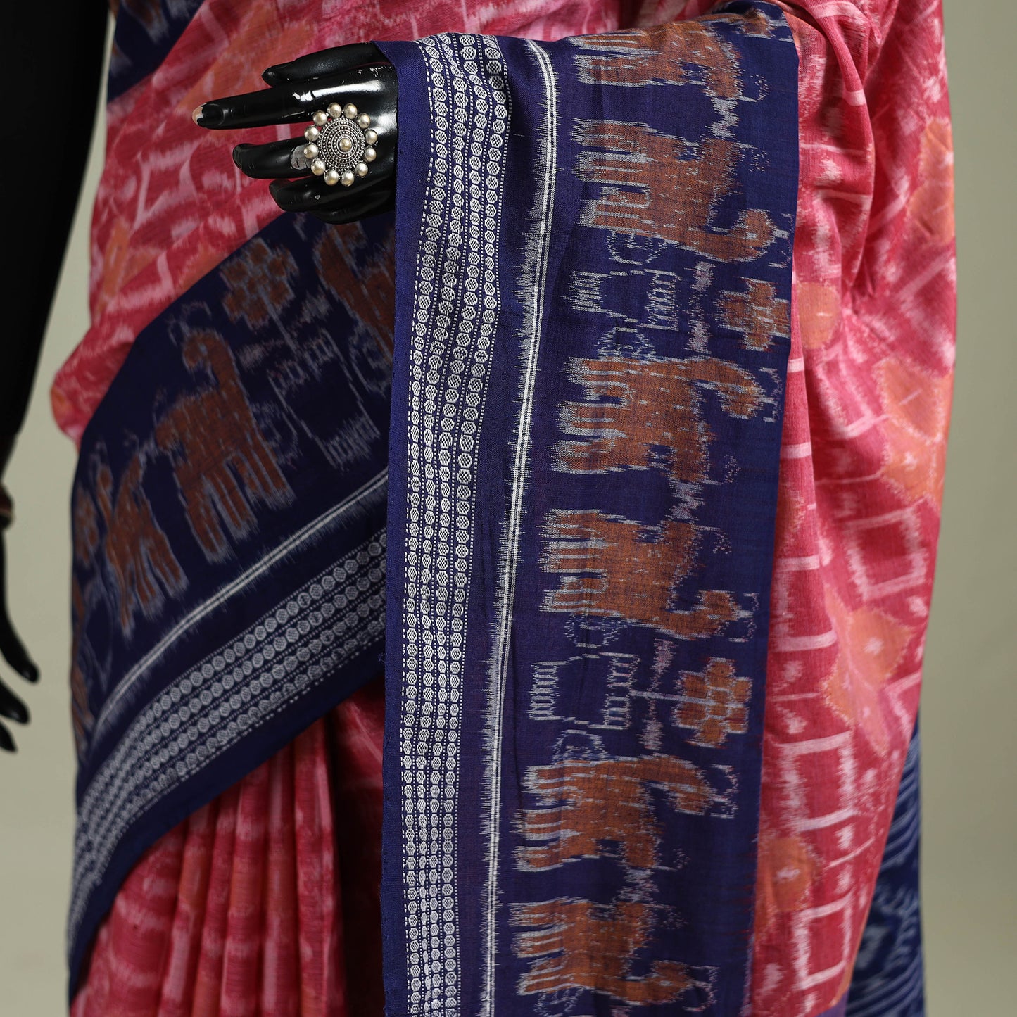 Pink - Pure Handwoven Sambalpuri Ikat Cotton Saree 10