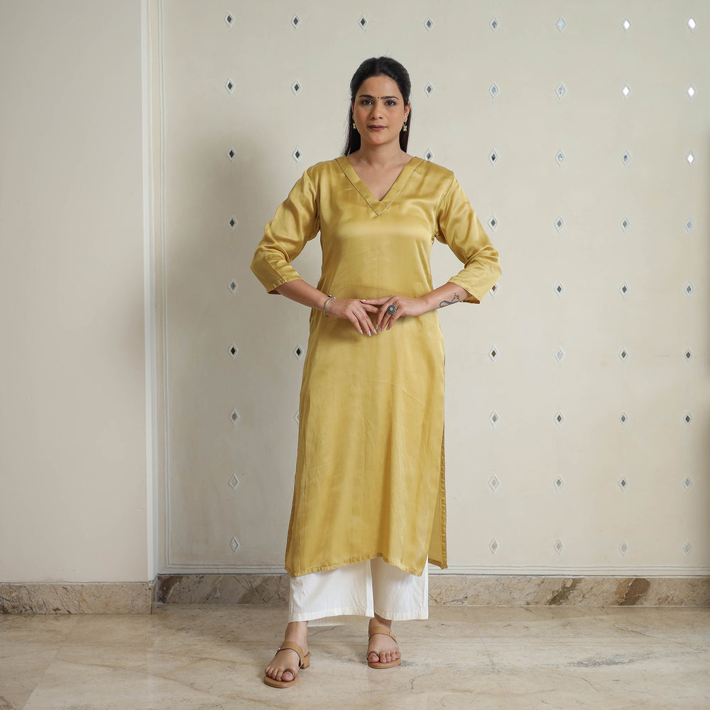 Yellow - Rasika Golden Modal Silk Plain Straight Kurta