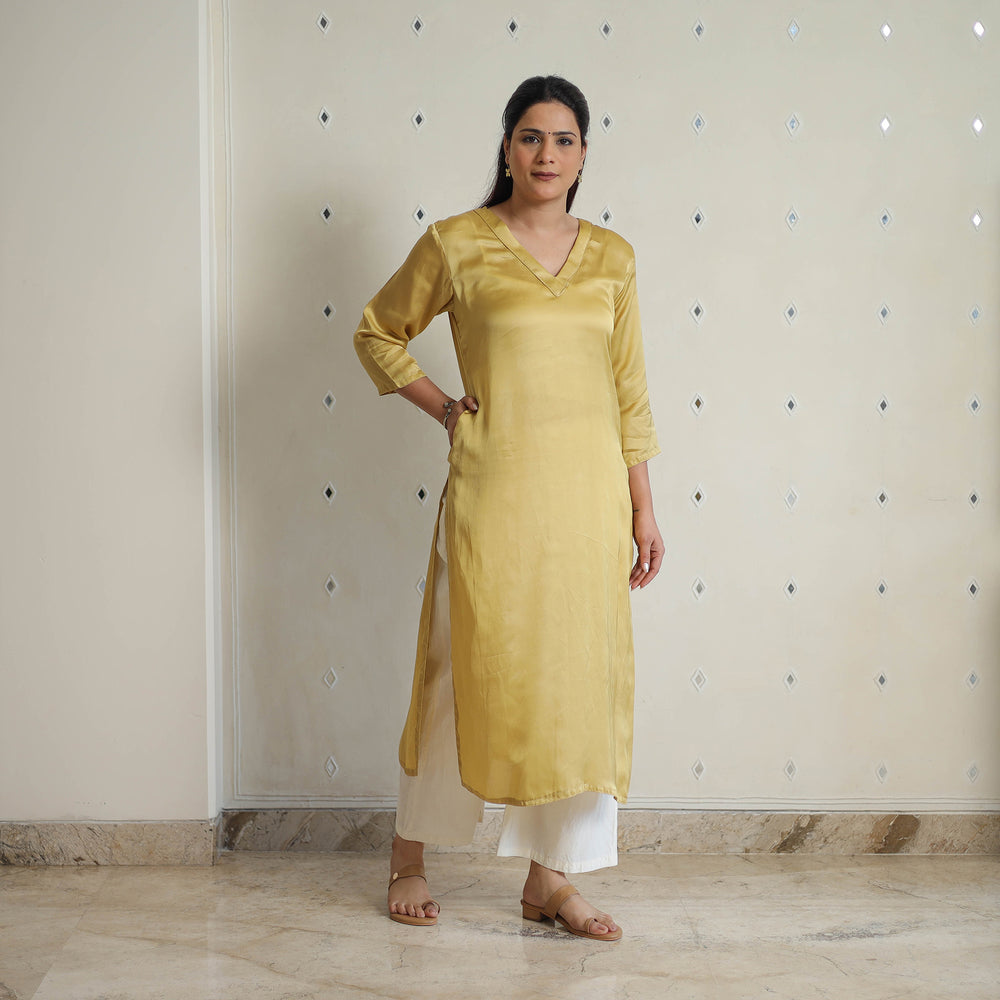 Yellow - Rasika Golden Modal Silk Plain Straight Kurta