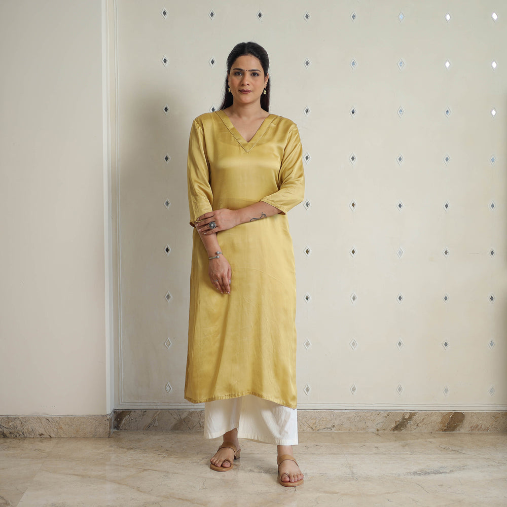 Yellow - Rasika Golden Modal Silk Plain Straight Kurta