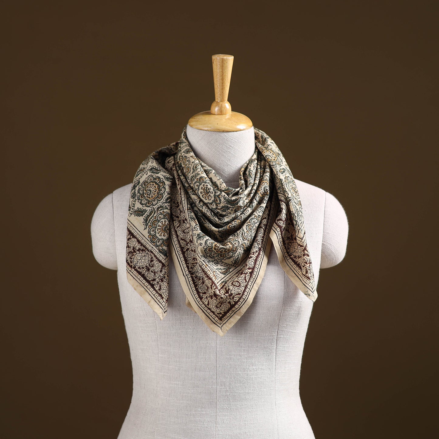 Pedana Hand Block Print Natural Dyed Cotton Kalamkari Scarf 15