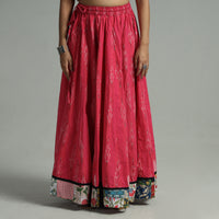 Pink - Pochampally Ikat 24 Kali Cotton Skirt with Patchwork Border 12