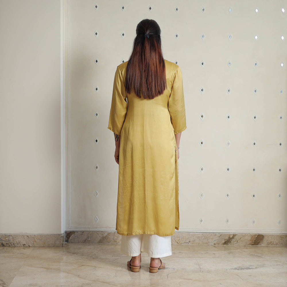 Yellow - Rasika Golden Modal Silk Plain Straight Kurta