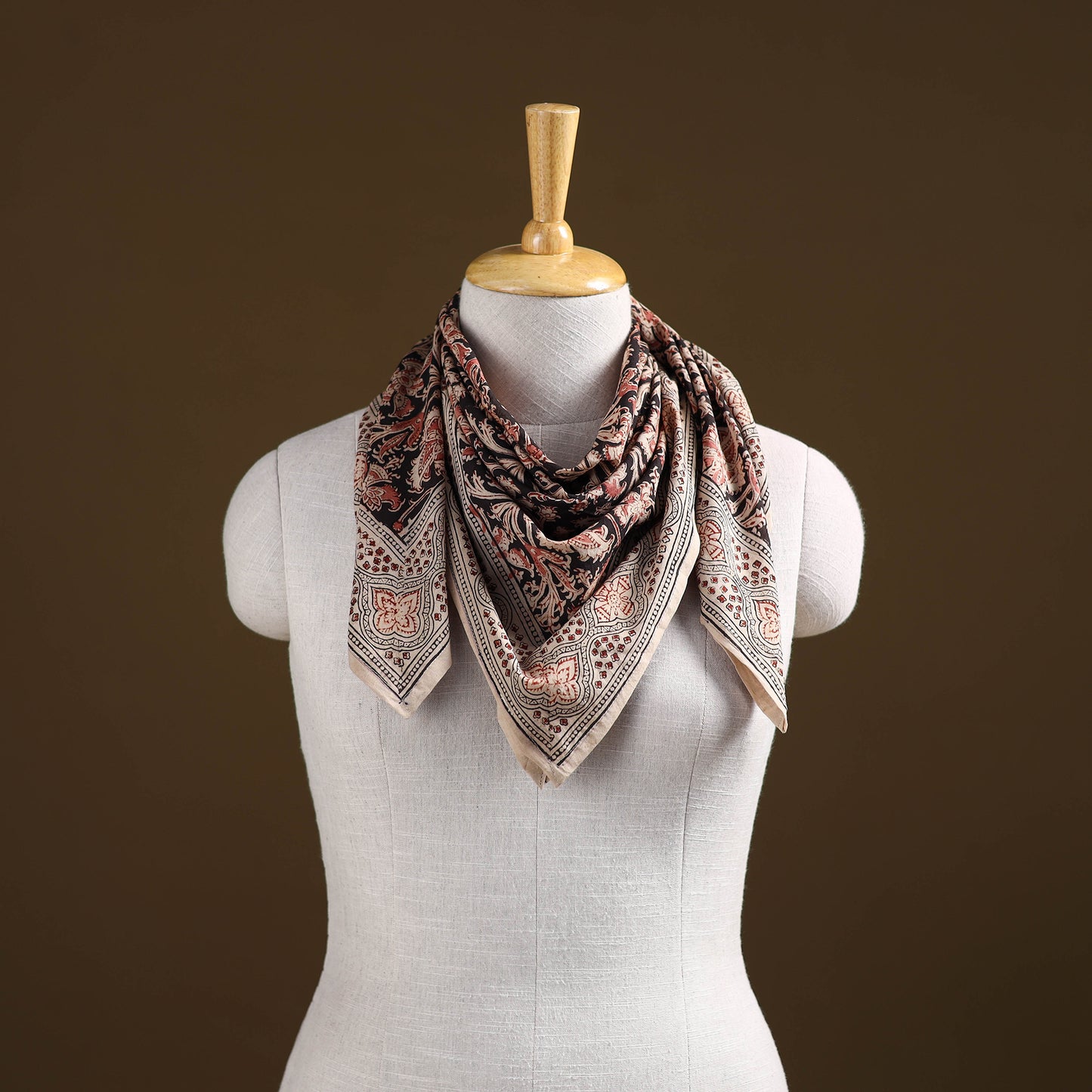 Pedana Hand Block Print Natural Dyed Cotton Kalamkari Scarf 16