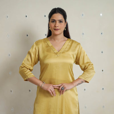 Yellow - Rasika Golden Modal Silk Plain Straight Kurta