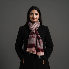 Maroon - bagh hand printed woollen stole 12 - handcrafted
