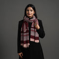 Maroon - bagh hand printed woollen stole 12 - handcrafted