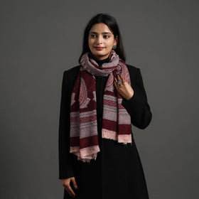 Maroon - bagh hand printed woollen stole 12 - handcrafted